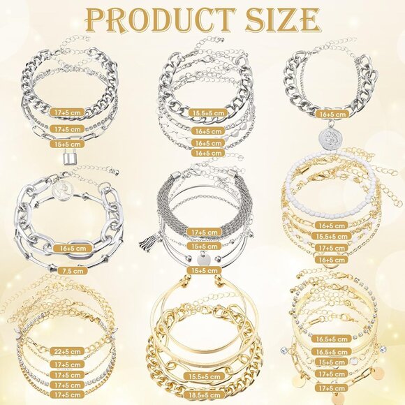 33 Pcs Metal Bracelets Set for Women Mixed Gold Silver Stylish Stackable Jewelry - Picture 2 of 6